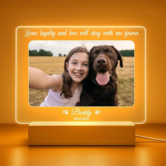 Personalized Pet Memorial Gifts, Pet Loss Gifts in Memory of Dog Night Lights, Custom Dog Memorial Plaque, Cat Memorial Photo Frame (Design #2)