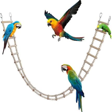 Bird Ladder Bridge, Wooden Pet Hamster Climbing & Swing Toys, Cage Accessories for Birds Rats Parrots Hamster Squirrel Sugar Gliders Parakeets Cockatiels - 24 Steps - 53 x 3.14 Inch