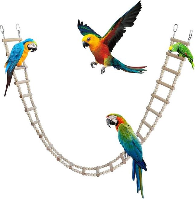 Bird Ladder Bridge, Wooden Pet Hamster Climbing & Swing Toys, Cage Accessories for Birds Rats Parrots Hamster Squirrel Sugar Gliders Parakeets Cockatiels - 24 Steps - 53 x 3.14 Inch