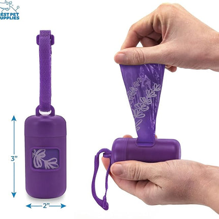 Best Pet Supplies Dog Poop Bag Holder Leash Attachment with 30 Bags, Reusable Dispenser for Travel, Walking, Park, and Outdoor Use, Durable with Clip-On - Purple, Pack of 2