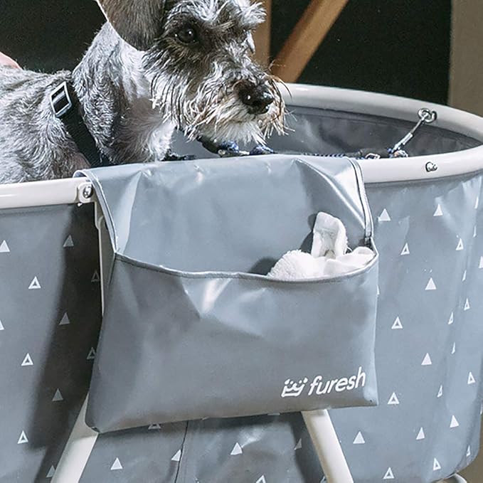 Little Dipper Dog Bath Tub and Wash Station for Bathing Shower and Grooming, Elevated Foldable and Portable, Indoor and Outdoor, for Small and Medium Size Dogs, Cats and Other Pet (Gray)