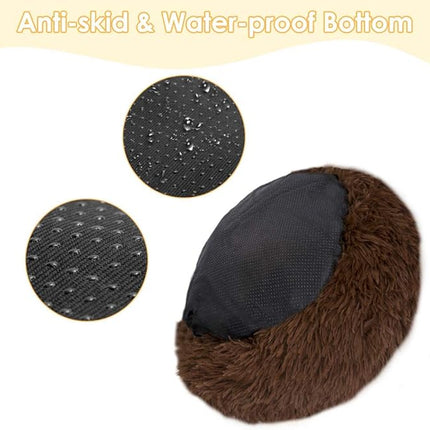 Cat Beds for Indoor Cats - Pet Beds Washable 24 inches, Dog Beds for Small Medium Dogs, Anti Anxiety Round Fluffy Plush Faux Fur Cat Bed, Thick Bottom (Coffee, Large 24" L x 24" W)