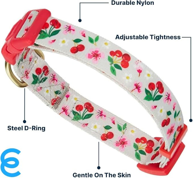 Blueberry Pet 7 Patterns Cherry Garden Grey Adjustable Dog Collar with Dainty Flowers, Large, Neck 18"-26"