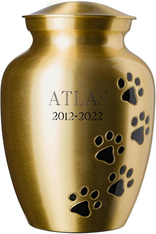 Ottillie Paws Elite Series Personalized Pet Urn for Dogs and Cats - Pet Memorial Urns with Custom Engraving (Brass, Vertical, Ebony, Medium)