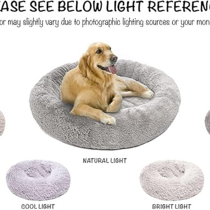 Friends Forever Donut Dog Bed Faux Fur Fluffy Calming Sofa For Small Dogs, Soft & Plush Anti Anxiety Pet Couch For Dogs, Machine Washable Coco Pet Bed with Non-Slip Bottom, 23"x23"x6" Grey