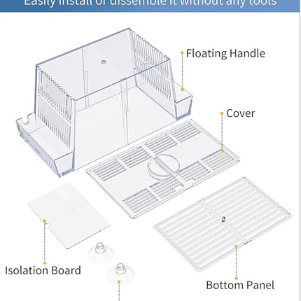 Pawfly Aquarium Fish Breeding Box Acrylic Hatchery Incubator Tank with Suction Cups Medium Isolation Box for Baby Fish Shrimp Betta and Guppy