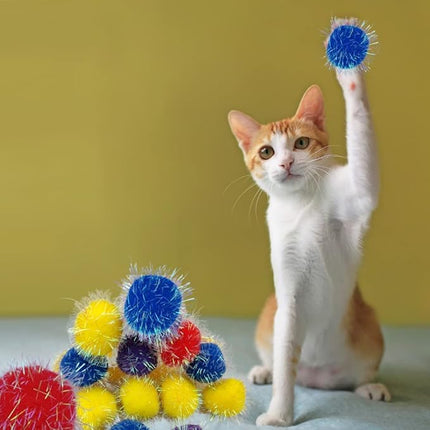 20 Pieces 1.6 inches Sparkle Pom Pom Balls for Cat - Interactive Glitter Balls, Multicolor, Best as Kitten Play Toys