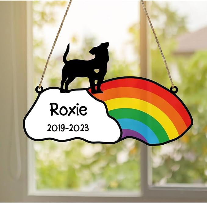 LOVELYPOD Personalized Rainbow Bridge Pet Memorial Gifts for Dogs,Custom Breeds Ornament Suncatcher Loss of Dogs, Pet Remembrance in Memory Gifts Lover, Loss of one Sympathy