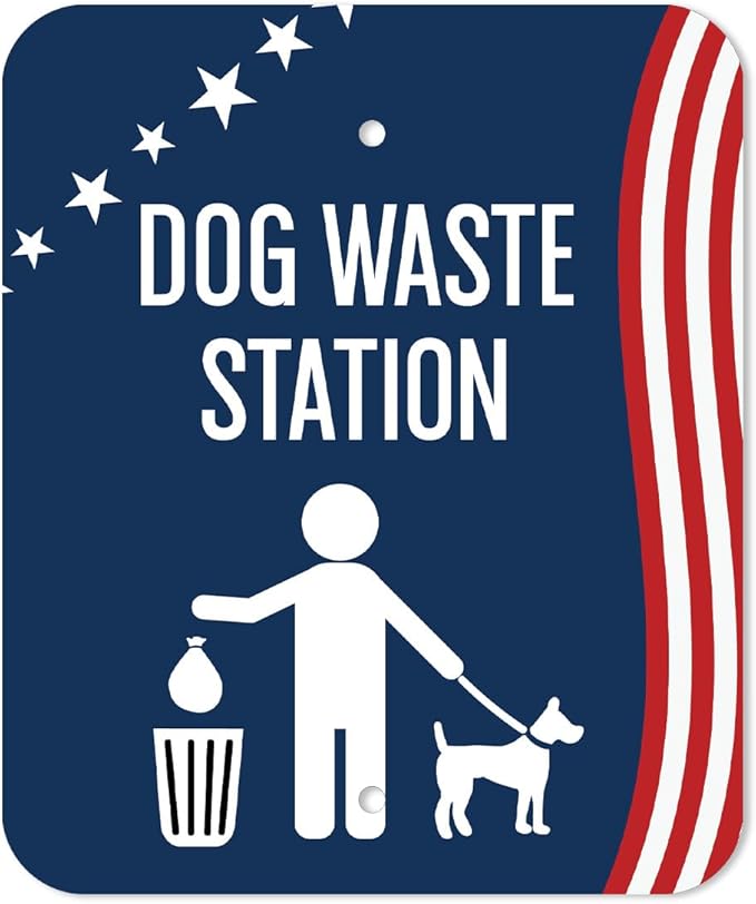 Dispense-Art™ Collection Stars and Stripes - Custom UV Printed Design on Rust-Proof Aluminum Starter Dog Waste Station/roll Bag System - Includes 400 Dog Waste Bags & 10x12 Sign