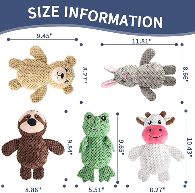 Act boldly 5-Pack Squeaky Dog Toys – Durable Animal-Shaped Plush Chew Toys for Dogs, Handmade Interactive Puppy Toys with Squeaker, Perfect for Reducing Destructive Behavior