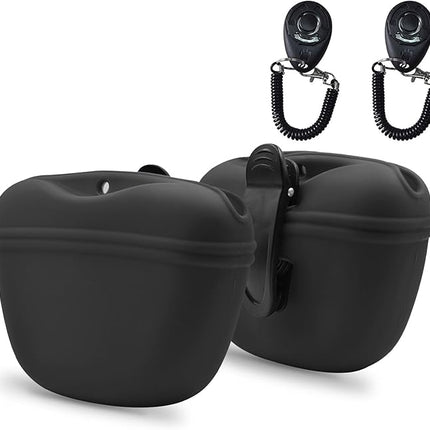 AUDWUD Silicone Dog Treat Pouch,with Dog Training Clicker,Clip on Portable Training Container,Convenient Magnetic Buckle Closing and Upgraded Waist Clip for Enhanced Stability