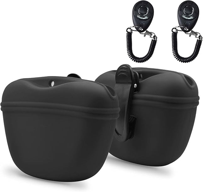 AUDWUD Silicone Dog Treat Pouch,with Dog Training Clicker,Clip on Portable Training Container,Convenient Magnetic Buckle Closing and Upgraded Waist Clip for Enhanced Stability