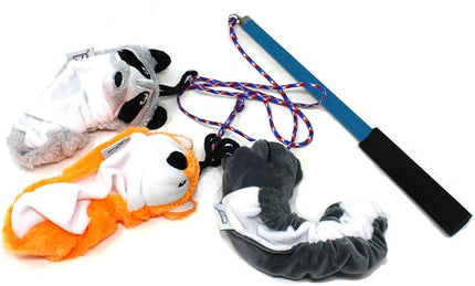Jalousie Collapsible Dog Flirt Pole with Three Squeaky Toys Plush Toys Dog Teaser Wand Chase it Toy with Refills Upgraded Rope