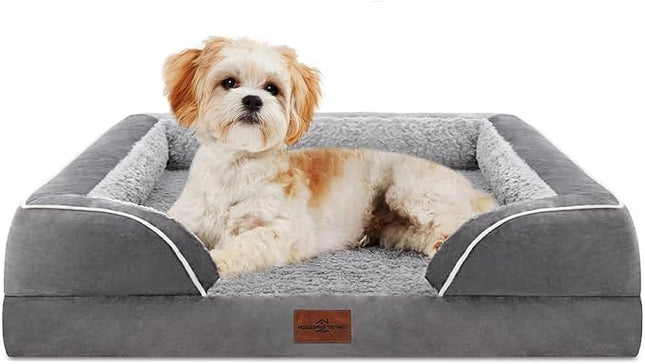 Comfort Expression Orthopedic Dog Bed for Medium Dogs 28x19 Inch, Waterproof Supportive Egg Crate Foam Medium Pet Bed with Removable Bolsters, Dog Couch with Washable Cover & Non-Slip Bottom, Grey