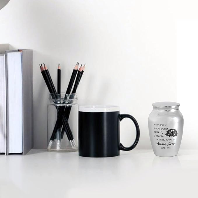 Artsy Woodsy Personalized Hedgehog Pet Memorial Cremation Mini Urn, Decorative Keepsake Small Urns for Ashes 2.56 inch, Remembrance Gifts for Pet Lovers in Loving Memory (03, 2.56x1.77)