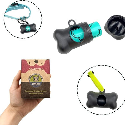 Dog Poop Pickup Bags Holder Dispenser with Standard-Sized Leak-Proof Scented Doggy Waste Bags and Carabiner with Safety Lock&Fastener Never Loose on Leash Lead Again (1 Holder 15 Bags, Black)