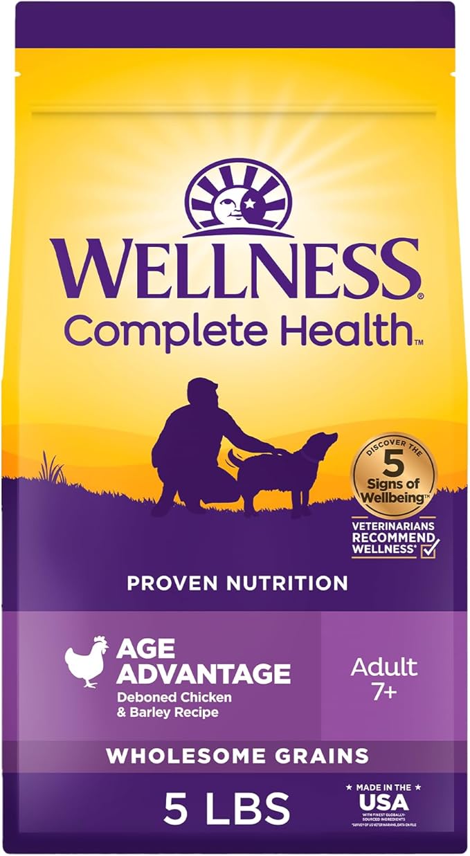 Wellness Natural Pet Food Complete Health Natural Dry Senior Dog Food, Chicken & Barley, 5-Pound Bag