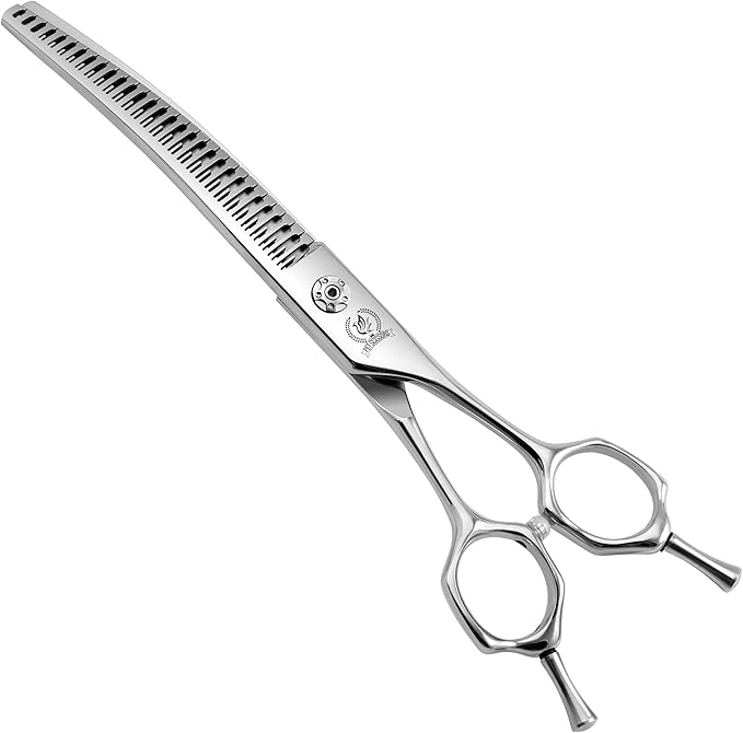 Fenice Peak 7.5 Curved Thinning Traceless Dog Grooming Scissors Japanese 440C Stainless Steel with Bearing Screws Smooth Cutting and Durable