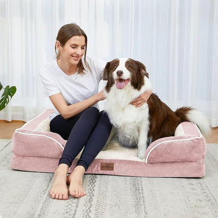 Comfort Expression Orthopedic Dog Bed for Large Dogs 36x27 Inch, Waterproof Supportive Egg Crate Foam Large Pet Bed with Removable Bolsters, Dog Couch with Washable Cover & Non-Slip Bottom, Pink
