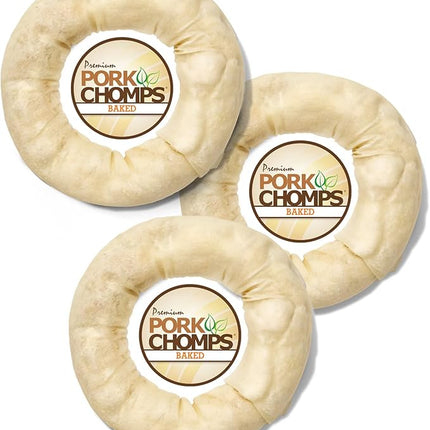 Pork Chomps Baked Pork Skin Dog Chew, 6-inch Bagel, 1 Count (Pack of 3)