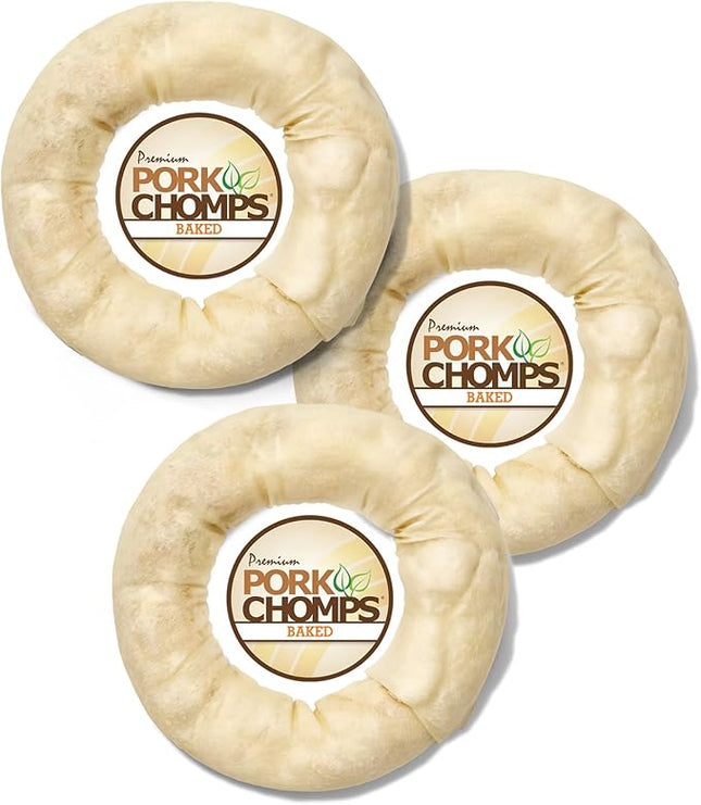 Pork Chomps Baked Pork Skin Dog Chew, 6-inch Bagel, 1 Count (Pack of 3)