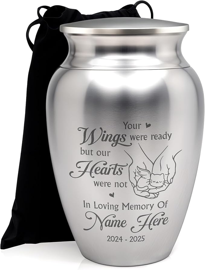 Artsy Woodsy Personalized Pet Memorial Cat Mini Urns Stainless Steel Decorative Keepsake Urns for Ashes 2.56 inch, Gifts for Cat Mom Dad Lovers Accessories in Loving Memory Loss (10, 2.56x1.77, Cat)