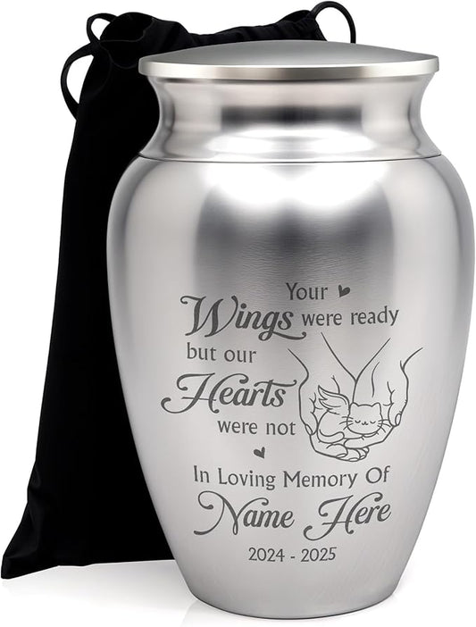 Artsy Woodsy Personalized Pet Memorial Cat Mini Urns Stainless Steel Decorative Keepsake Urns for Ashes 2.56 inch, Gifts for Cat Mom Dad Lovers Accessories in Loving Memory Loss (10, 2.56x1.77, Cat)