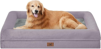 Large Orthopedic Dog Beds, Waterproof Dog Bed with Removable Cover, 4-Sides Removable Bolster Pet Soft Sofa with Nonskid Bottom, Washable Pet Beds for Large Dogs, Purple