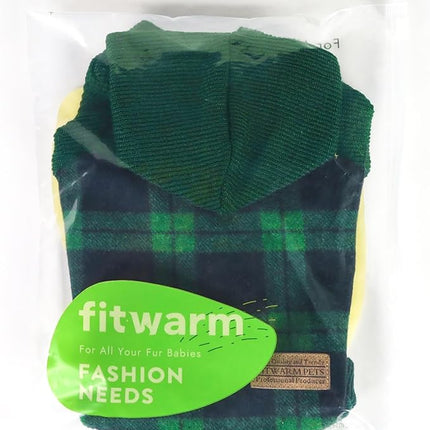 Fitwarm Tartan Plaid Dog Hoodie, Knitted Dog Clothes for Small Dogs Boy, Pet Sweater with Hood, Cat Winter Outfit, Green, XS
