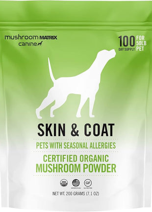 Om Mushroom Matrix Skin & Coat Mushroom Pet Supplement, Provides Seasonal Allergy Skin & Coat Support for Dogs & Cats, 200 Grams, 7.1 oz