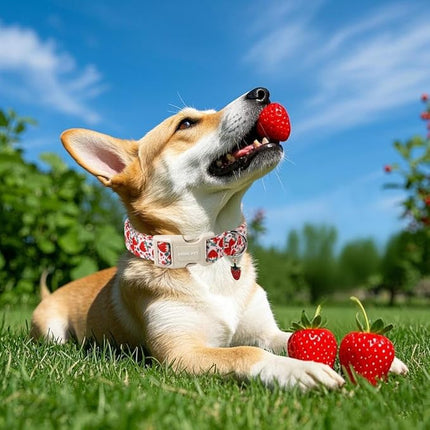 ARING PET Strawberry Dog Collar, Cute Summer Pink Pet Collars with Quick Release Buckle for Puppy Small Medium Large Boy Girl Dogs-S