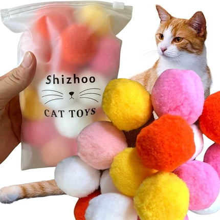 Premium Soft Pom Pom Balls for Kittens - Lightweight, Interactive, Assorted Colors - Plush Toy Balls for Kitten Training and Play - Pet Products for Cats (1.6 Inches 20 Balls)