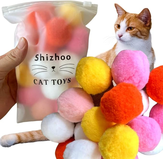 Premium Soft Pom Pom Balls for Kittens - Lightweight, Interactive, Assorted Colors - Plush Toy Balls for Kitten Training and Play - Pet Products for Cats (1.6 Inches 20 Balls)