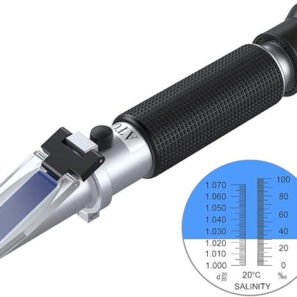 AUTOUTLET Refractometer Saltwater Aquarium for Seawater,Pool,Tank,Testing,Marine Fishkeeping, 0-100PPT & 1.000-1.070 Salinity Tester with ATC Function Hydrometer Specific Gravity Salinity Meter Kit