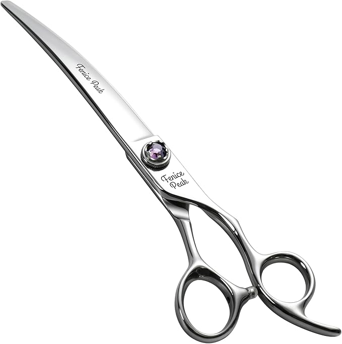 Fenice Peak 7 inch Curved Dog Grooming Scissors Professional Dog Shears Made of Japanese 440C Stainless Steel with Jewelled Screw Trimming Cutting Scissors Durable and Sharp