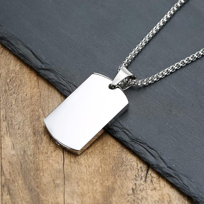 VNOX Personalized Customizable Photo Text Cremation Urn Necklace for Ashes Holder Dog Tag Pendant Family Pet Memorial Keepsake Jewelry for Men Women