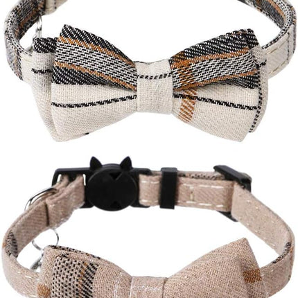 Faleela Breakaway Cat Collar with Bells - 2 Pack Cat Collar with Bells, Cat Collars with Bandana, Accessories for Pet Collars, Adjustable for Cats and Small Dogs (Beige+Brown)
