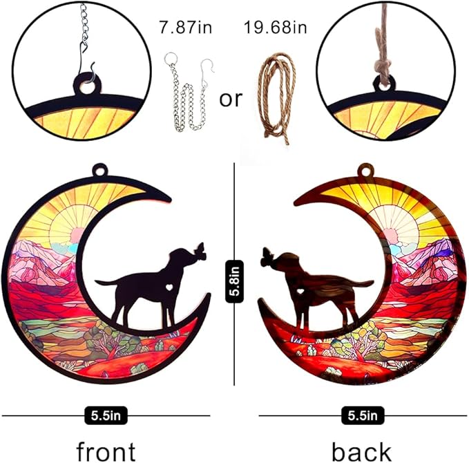 Sun Catchers Indoor Window-Dog Memorial Gifts for Loss of Dog,Dog Kissing Butterfly on The Moon,Personalized Decoration with Name