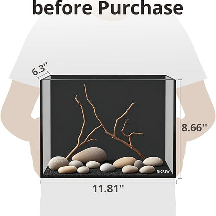 NICREW 2.5 Gallon Nano Nature Aquarium Kit, Ultra-Clear Rimless Desktop Fish Tank with Light, Filter, Gravel and Rock, Perfect for Small Fish, Shrimp, or Betta, Complete Version, Black