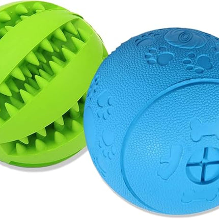 Dog Puzzle Toy, Treat and Dental Balls, Interactive Treat Dispensing Toy for Dogs, Durable Puppy Toys for Teething Small Dogs, Rubber Teeth Balls, Slow Feeder,2 Pack (Small)