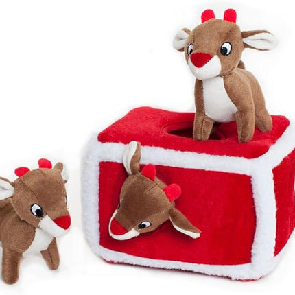 ZippyPaws Holiday Burrow- Interactive Dog & Puppy Toy for Boredom, Stimulating Pet Product to Keep them Busy, Hide & Seek Plush Dog Puzzle, Enrichment Squeaky Toy for Small & Medium Dogs- Reindeer Pen