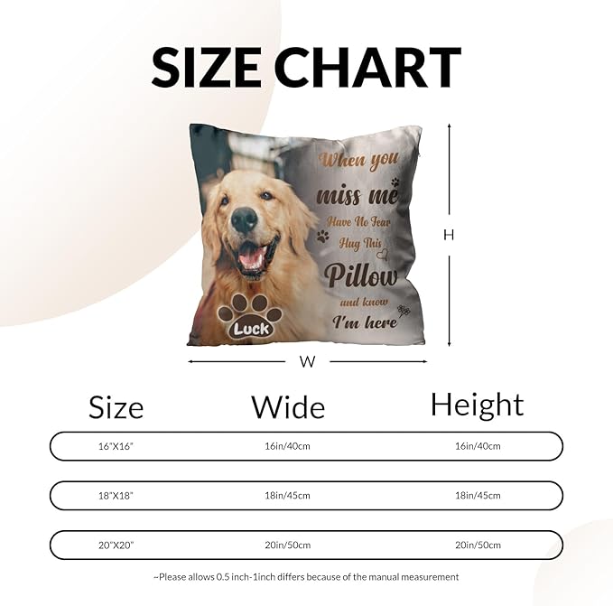 Custom Pet Memorial Throw Pillow with Photo, Personalized Sympathy Gifts for Dog Cat Loss, Pet Memorial Gifts for Pet Loss, Birthday, Christmas, (16x16 Inch)