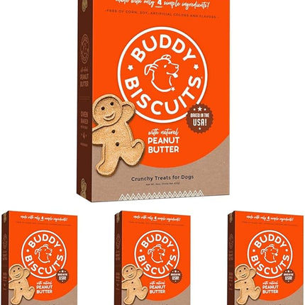 Buddy Biscuits 16 oz Box of Grain-Free Crunchy Dog Treats Made with Natural Peanut Butter (Pack of 4)