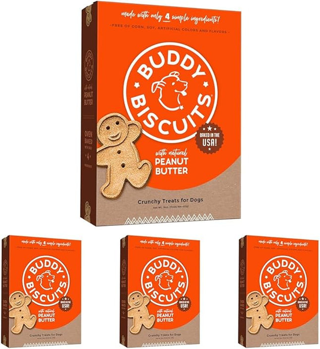 Buddy Biscuits 16 oz Box of Grain-Free Crunchy Dog Treats Made with Natural Peanut Butter (Pack of 4)