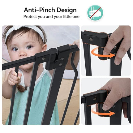 COMOMY 29.5-48.4" Baby Gate with Adjustable Cat Door,Extra Wide Metal Cat Gate for Stairs Doorways, Auto Close Dog Gate with Pet Door for House, Pressure Mounted Easy Walk Through (30" Tall, Black)