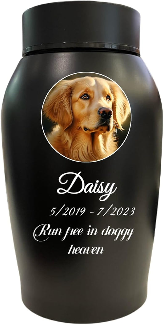Personalized Dog Urn, Stainless Steel Cremation urns for Pets Ashes, Custom Photo Pet Memorials Pet Urn, CremationUrn for Pet Ashes(Round)