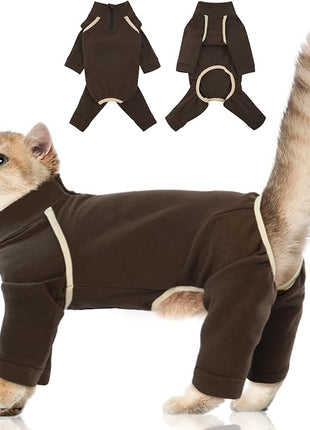 Cat Onesie - Coffee, S - Hair Sticky Pajamas, Breathable Soft Jumpers for Cats Only, Surgery Suit for Female Cats After Spaying, Hair Spreading Prevent Clothes