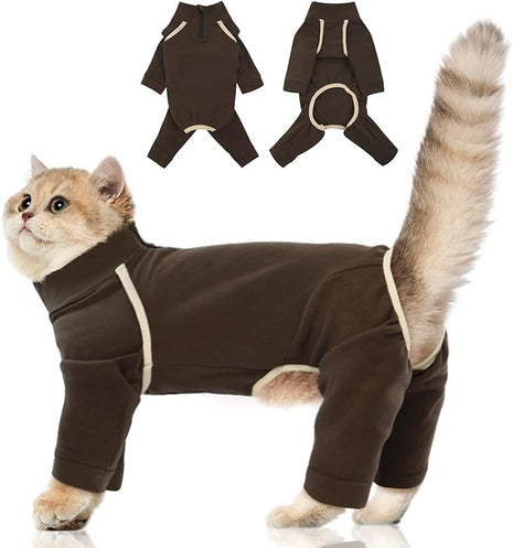 Cat Onesie - Coffee, S - Hair Sticky Pajamas, Breathable Soft Jumpers for Cats Only, Surgery Suit for Female Cats After Spaying, Hair Spreading Prevent Clothes