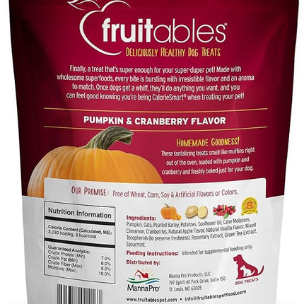 Fruitables Baked Dog Treats, Healthy Pumpkin Snacks for Dogs, Low Calorie & Delicious, No Wheat, Corn or Soy, Puppy Training Treats, Made in the USA, Pumpkin and Cranberry Flavor, 7oz