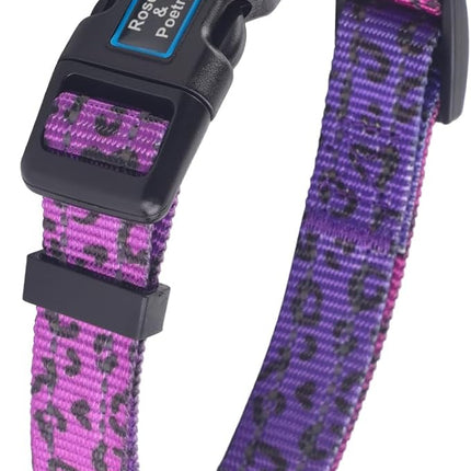 Roses&Poetry Small Dog Collar, Cute Leopard Style Adjustable Reflective Puppy Collars Durable Pet Collars for Small Medium Large Dogs(Rose-Leopard S)